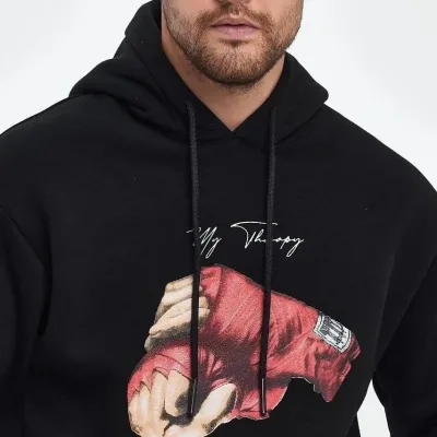 Mêr Reş Boxy Bi Kevanê 3 Têl Pembeyî Çapkirî Sweatshirt 1