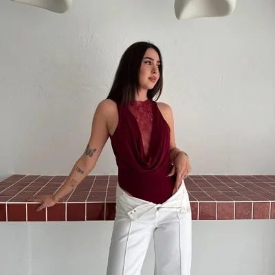 Jin Bordo Dantel Detay Kûr Dekolte Bê Kevan Body 3