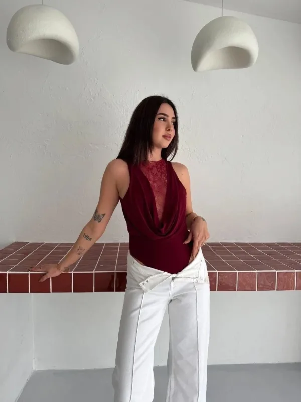 Jin Bordo Dantel Detay Kûr Dekolte Bê Kevan Body 3