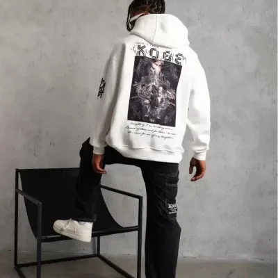 Pánské černé oversized 3-nitné bavlněné potištěné mikiny s kapucí a kapsami 2