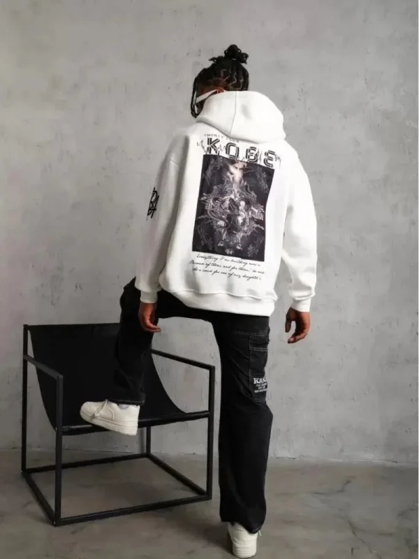 Pánské černé oversized 3-nitné bavlněné potištěné mikiny s kapucí a kapsami 2