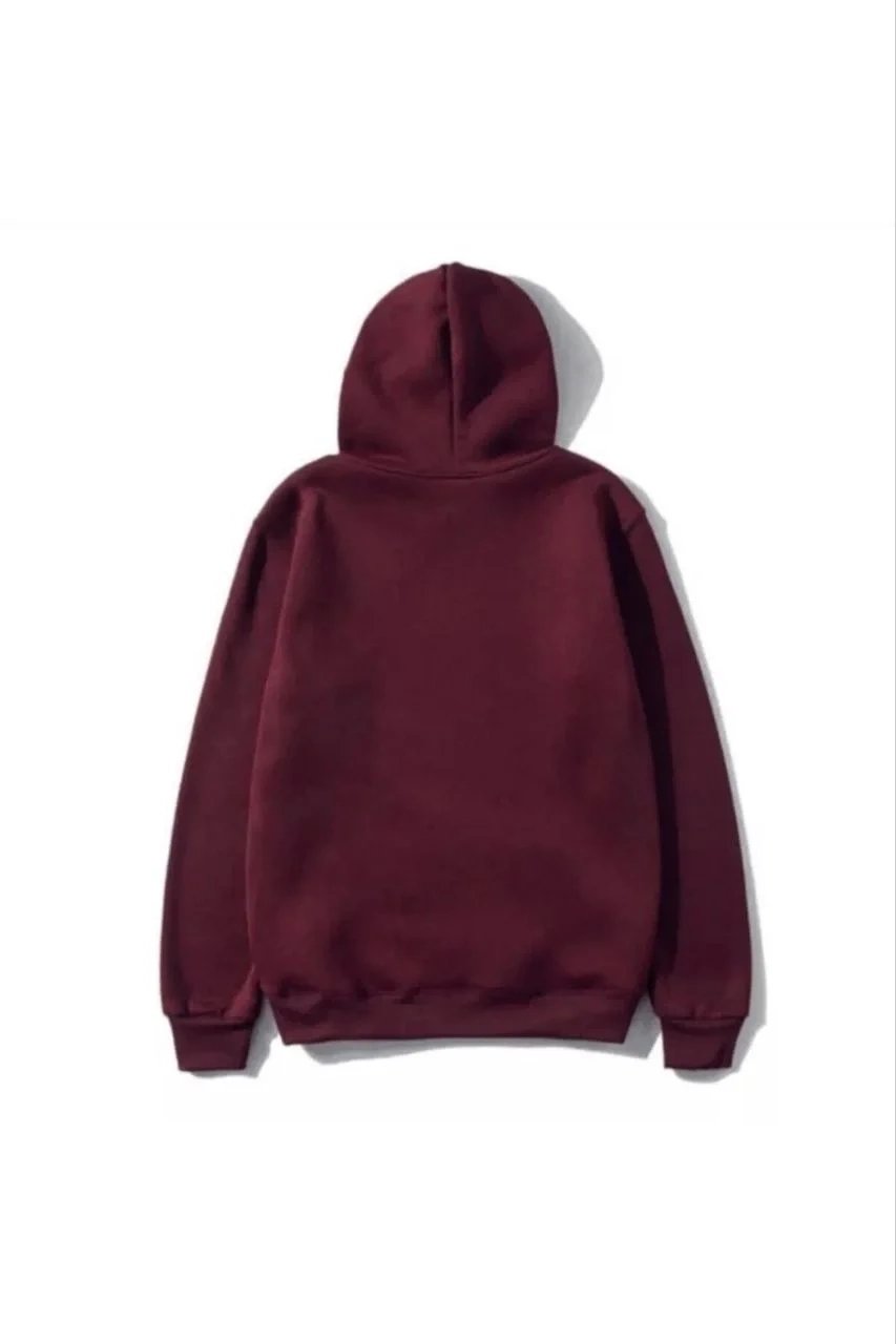 Kadın Bordo 3 İplik Pamuklu Kapüşonlu Kanguru Cepli Sweatshirt 2