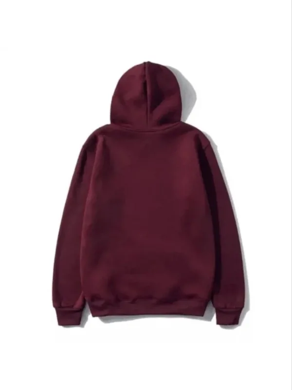 Women's Burgundy 3-Thread Cotton Hooded Kangaroo Pocket Sweatshirt 2