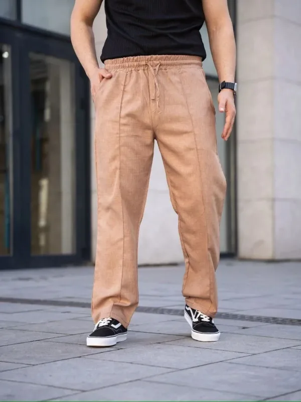 Şalwarê Jogger ê Mêran, Keten, Qehweyî, Bi Berîk, Dirûvê Çîma 6