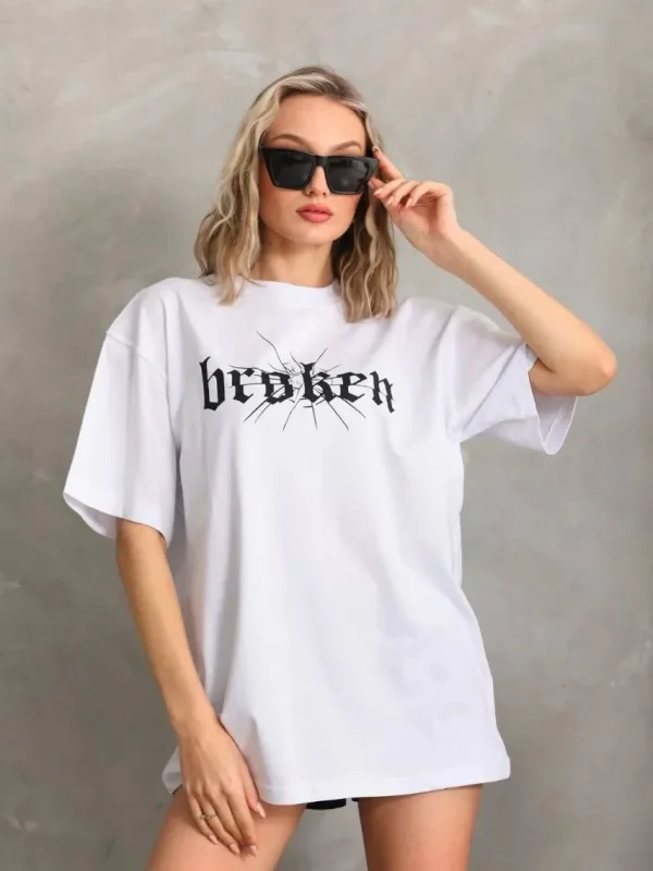 Bluzë e bardhë për femra, oversize, me jakë biçiklete, të printuar 4