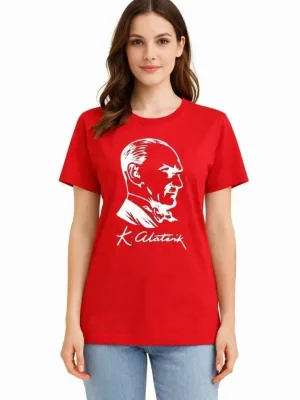 Tîşorta Jinan Sor Bi Stûyê Bisîkletê Û Çapa Atatürk