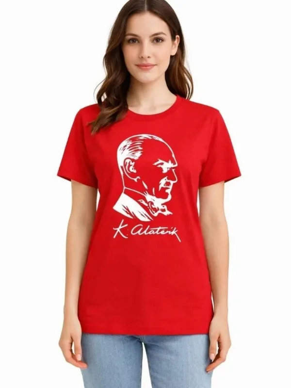 Tîşorta Jinan Sor Bi Stûyê Bisîkletê Û Çapa Atatürk 1