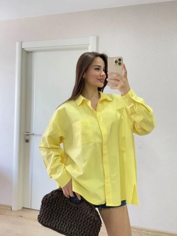 Kirasê Jinan ê Zer ê Poplin ê Bi Qelşekî Alî û Detayên Paşî yên Pêçanê 2