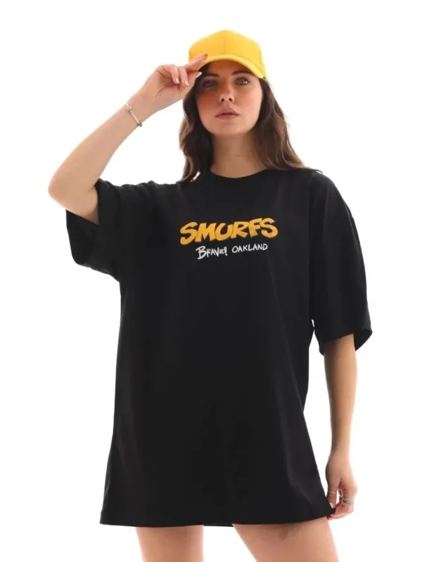 Femeie Tricou Negru Oversize Gât Bicicletă Imprimat 6