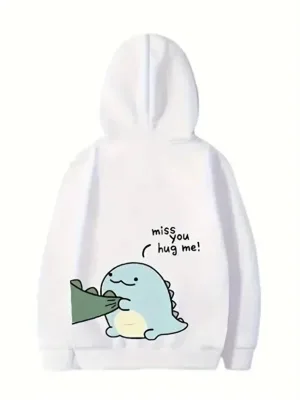 Men's White Oversize Valentine's Day Printed Hooded Sweatshirt
