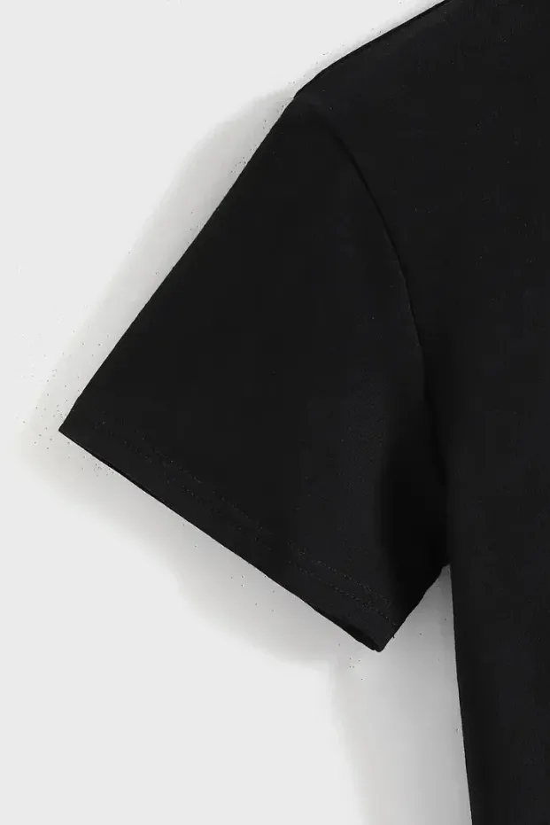 Ženska crna oversized biciklistička kragna sa printom majica 2