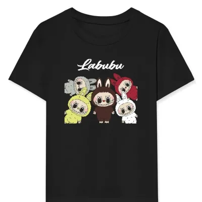 გოგონას შავი Labubu პრინტიანი Oversize ბავშვის მაისური 1