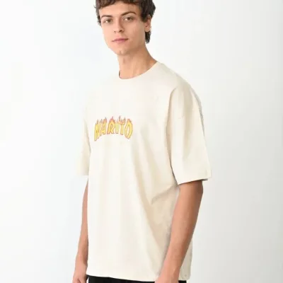 Tricou pentru bărbați, alb, regular, cu guler tip bicicletă, imprimat, cu mânecă scurtă 3