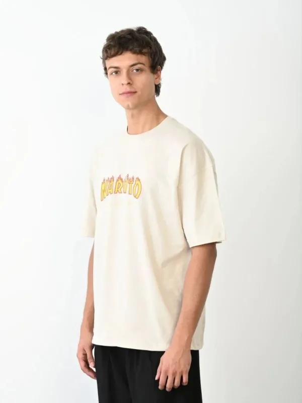 Tricou pentru bărbați, alb, regular, cu guler tip bicicletă, imprimat, cu mânecă scurtă 3