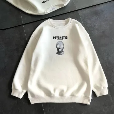 Women's White 3-Thread Winter Scoop Neck Printed Sweatshirt 2