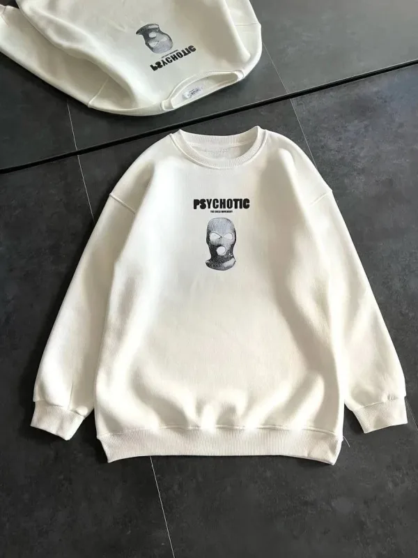 Women's White 3-Thread Winter Scoop Neck Printed Sweatshirt 2