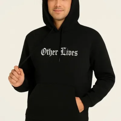 Bărbați Negru 3 Fire Bumbac Imprimat Glugă Cangur Buzunar Sweatshirt 3