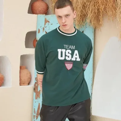 Muška zelena oversize majica s okruglim izrezom, s vezom 3
