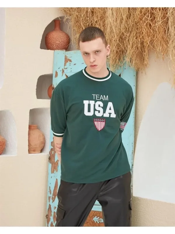 Muška zelena oversize majica s okruglim izrezom, s vezom 3