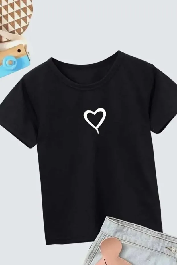 Children's Black Oversize Printed Cotton T-Shirt 1