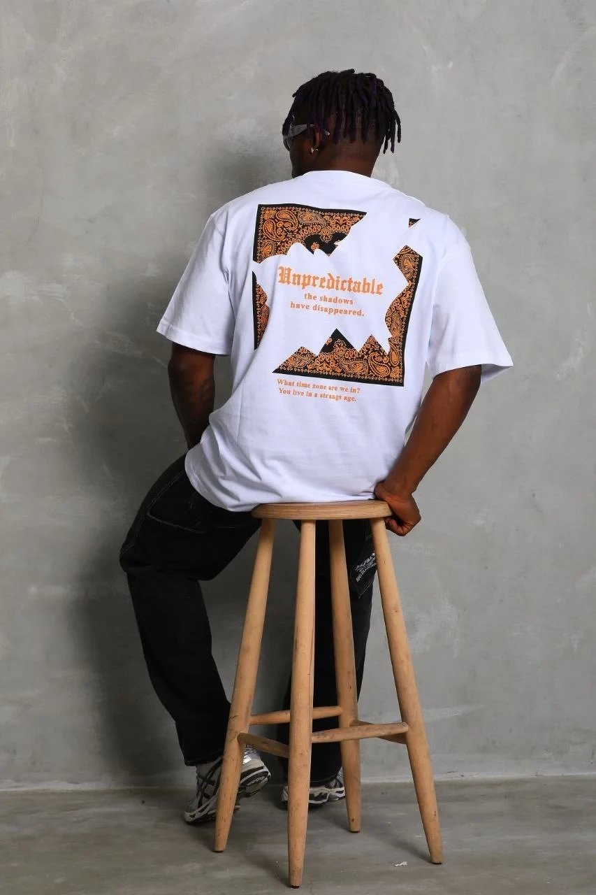 Men's White Oversized Bicycle Neck Printed T-Shirt 6