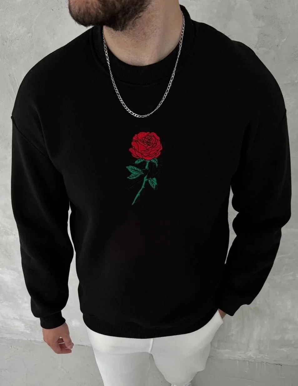 Men's Black 3-Thread Cotton Front Back Printed Cycling Neck Sweatshirt