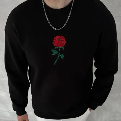 Men's Black 3-Thread Cotton Front Back Printed Cycling Neck Sweatshirt 1