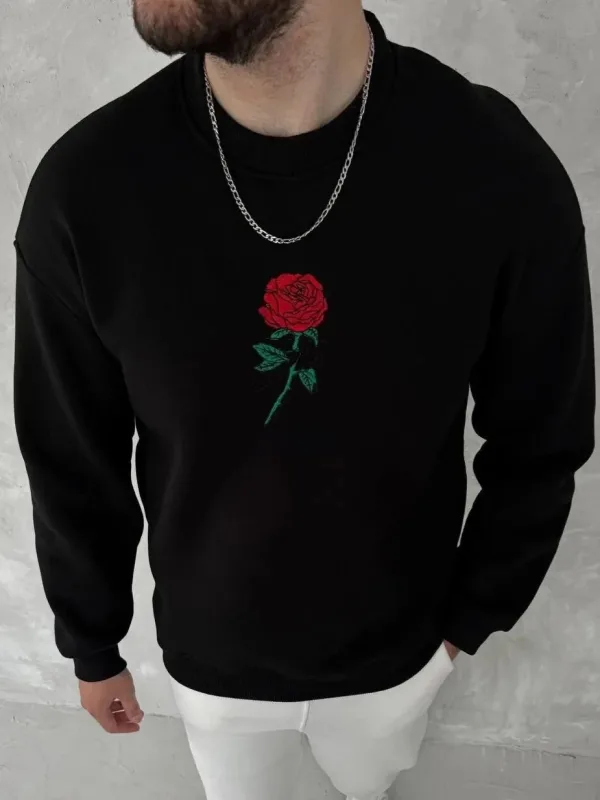 Men's Black 3-Thread Cotton Front Back Printed Cycling Neck Sweatshirt 1