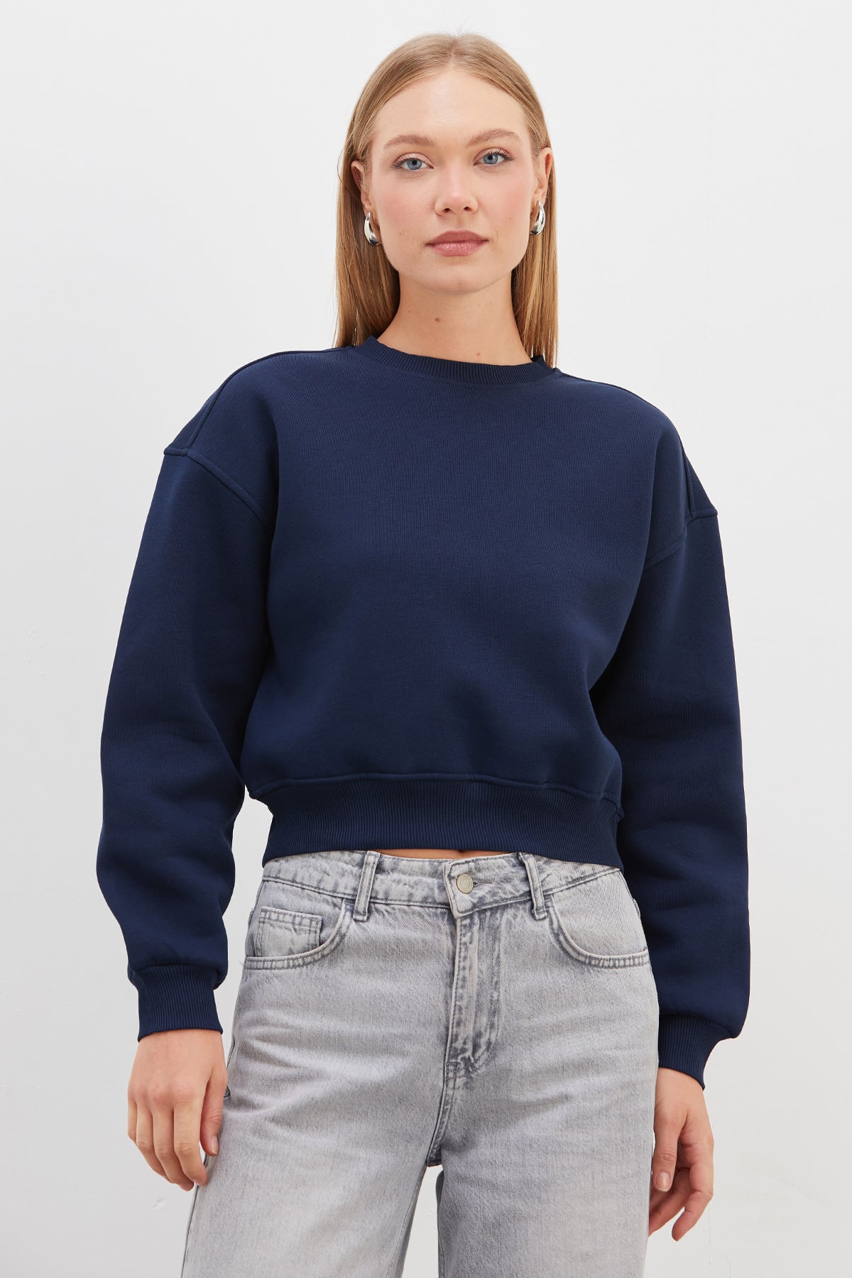 3 İplik Basic Ribanalı Crop Sweatshirt 7