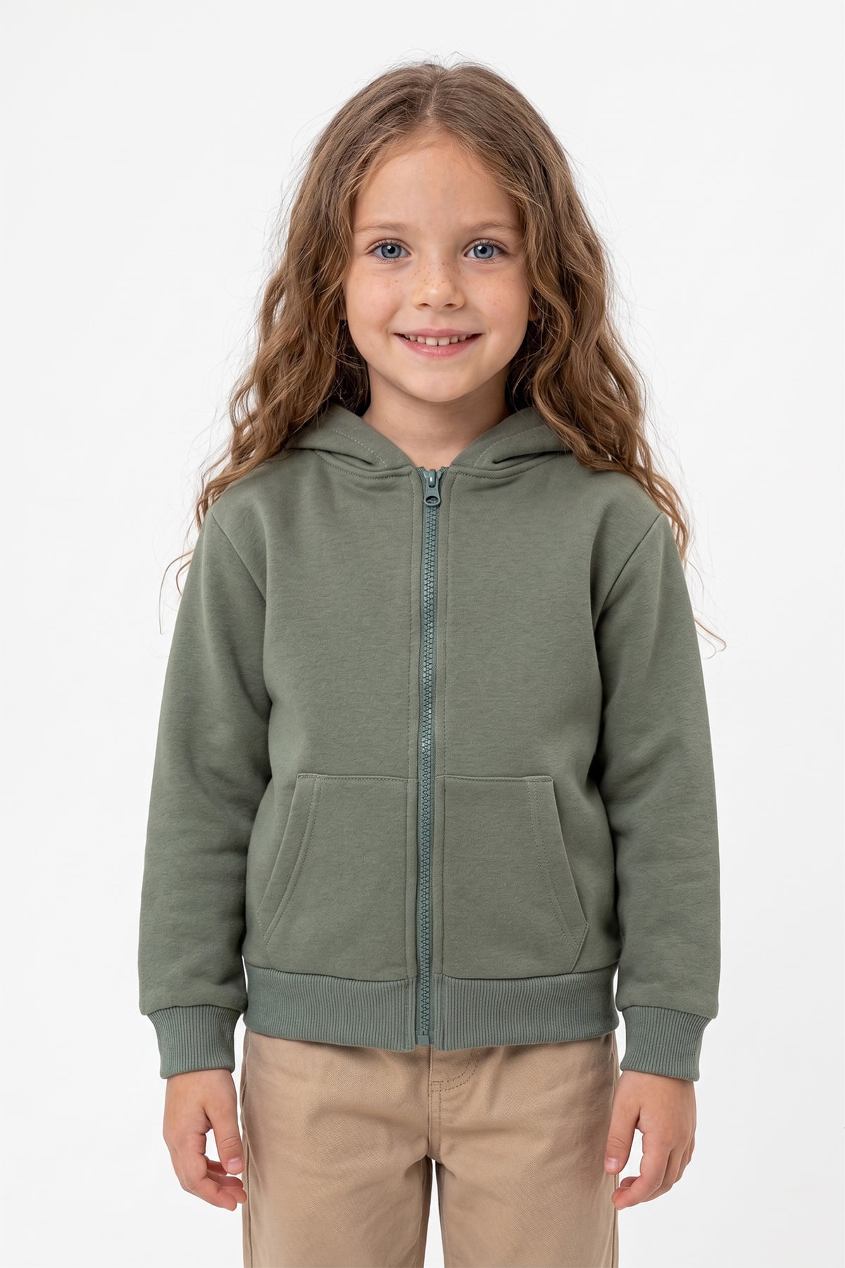 3 İplik Kapüşonlu Fermuarlı Unisex Çocuk Sweatshirt 3