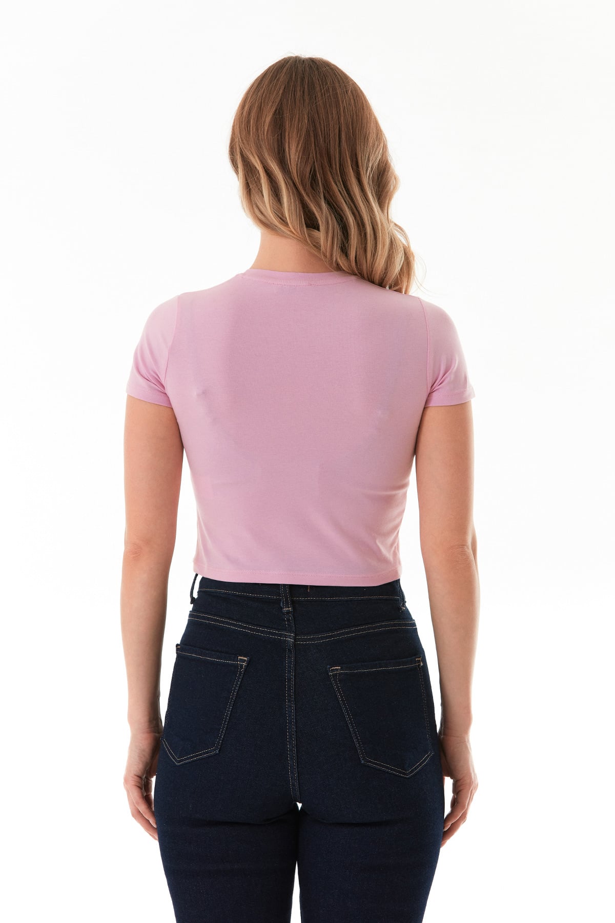 Basic Bisiklet Yaka Crop Tişört 4