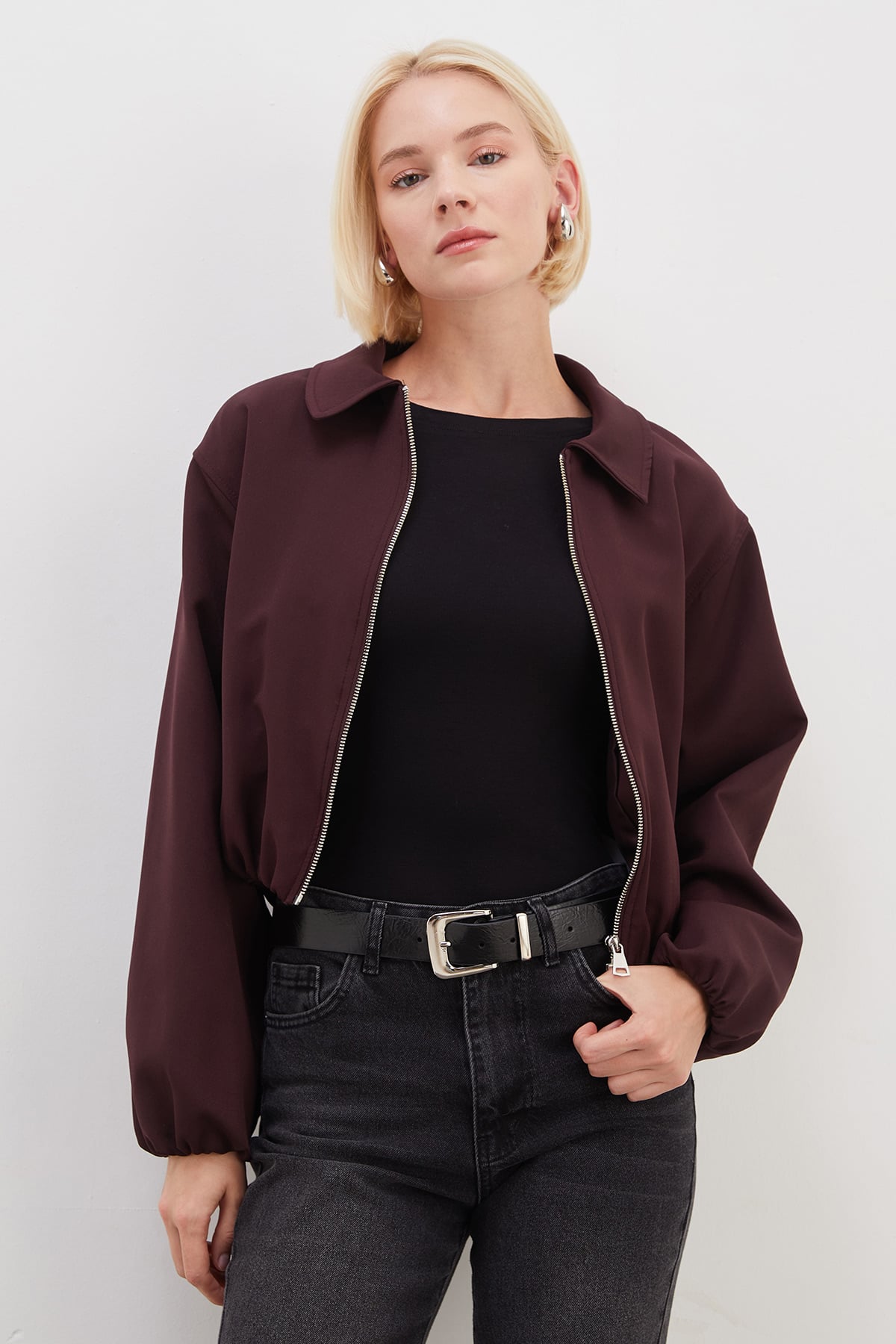 Fermuarlı Polo Yaka Bomber Ceket 4
