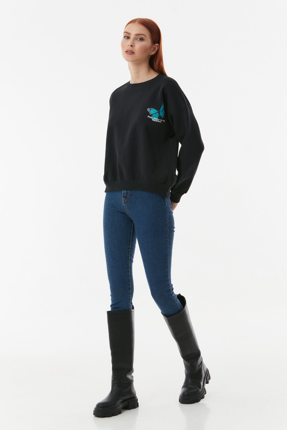 Kelebek Baskılı Oversize Sweatshirt 4