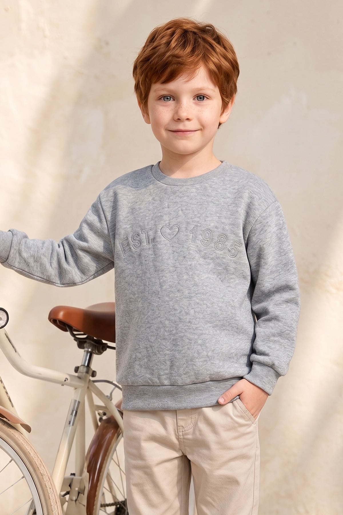 3 İ̇plik Est Yazı Nakışlı Unisex Çocuk Sweatshirt