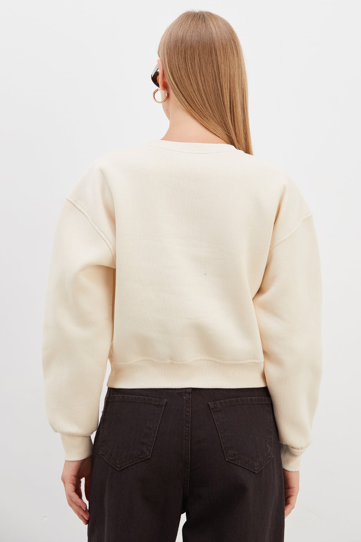 3 İplik Basic Ribanalı Crop Sweatshirt 8
