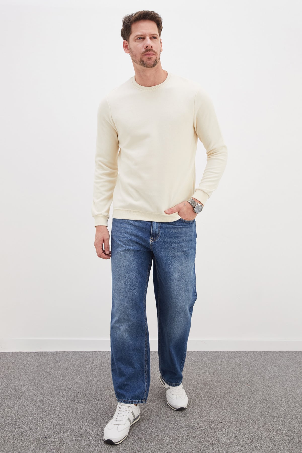 Fitilli Bisiklet Yaka Selanik Örgü Sweatshirt 2
