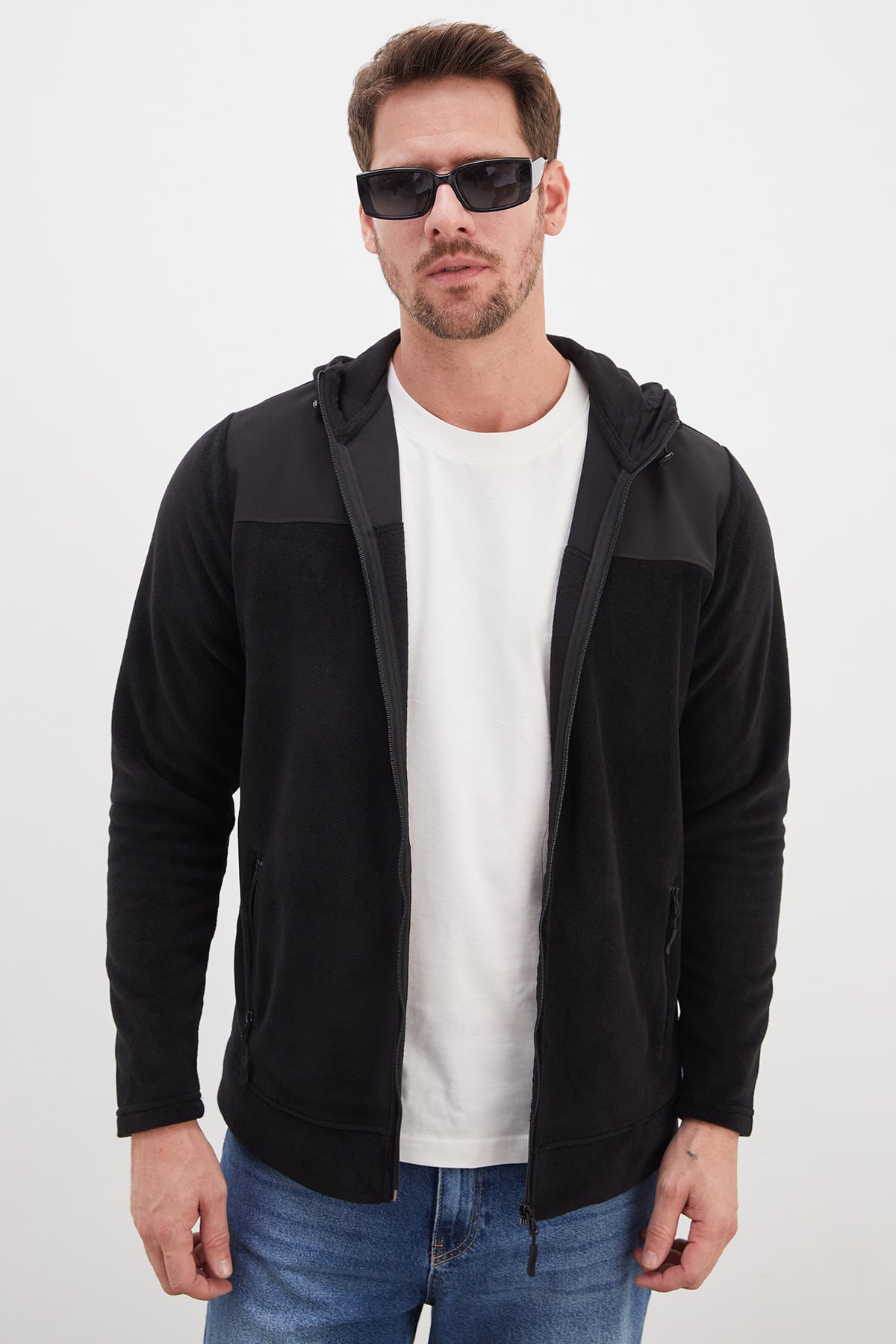 Fermuarlı Kapüşonlu Polar Sweatshirt 5