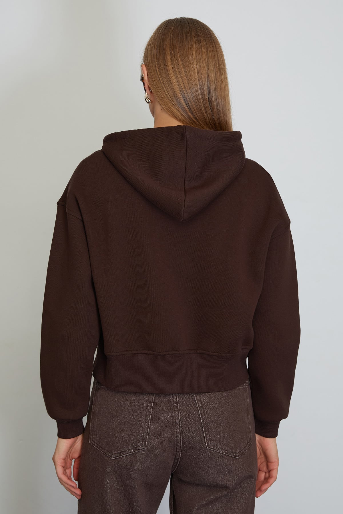 3 İplik Basic Fermuarlı Kapüşonlu Sweatshirt 8