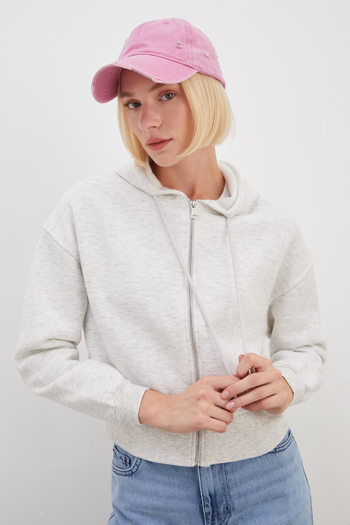 3 İplik Basic Fermuarlı Kapüşonlu Sweatshirt 3
