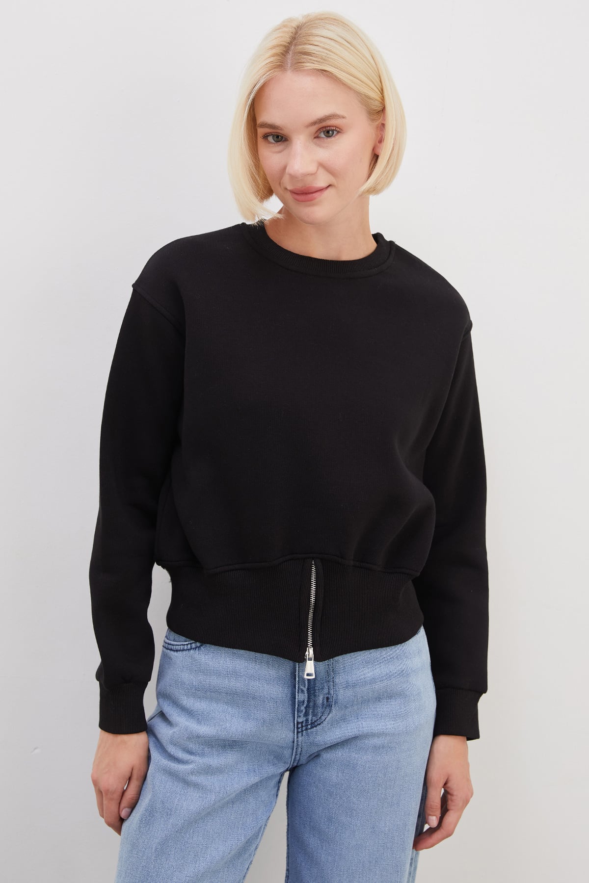 3 İplik Eteği Fermuarlı Bisiklet Yaka Crop Sweatshirt 6