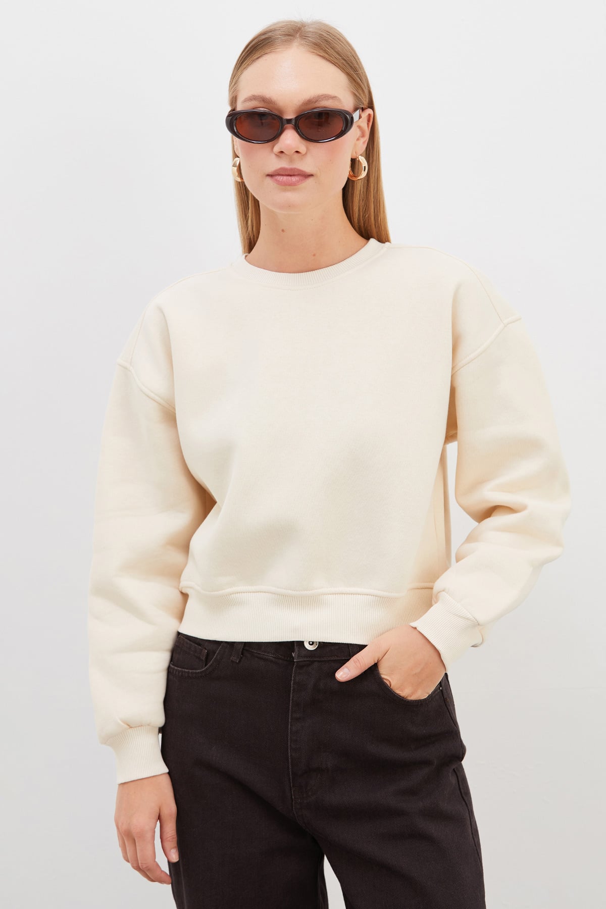 3 İplik Basic Ribanalı Crop Sweatshirt 2
