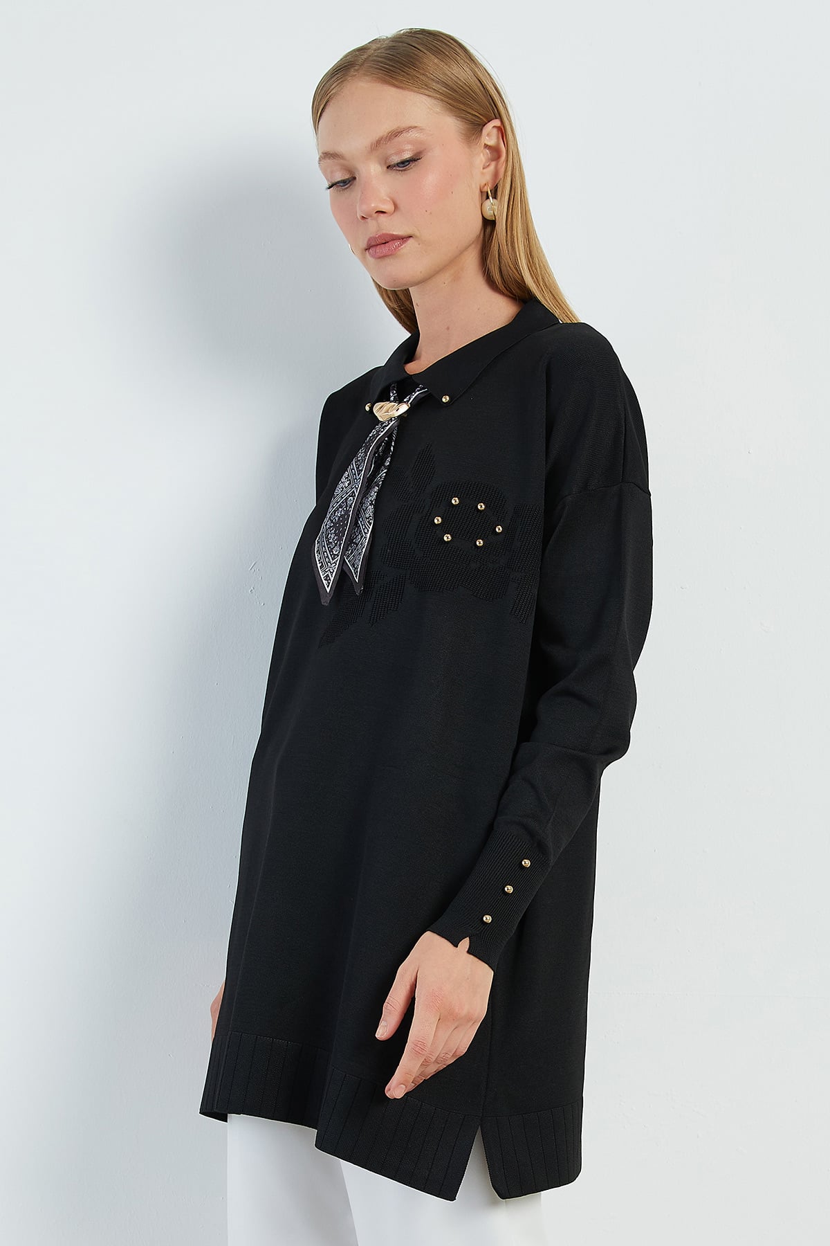 Fullamodest Fularlı Jakarlı Triko Tunik 5