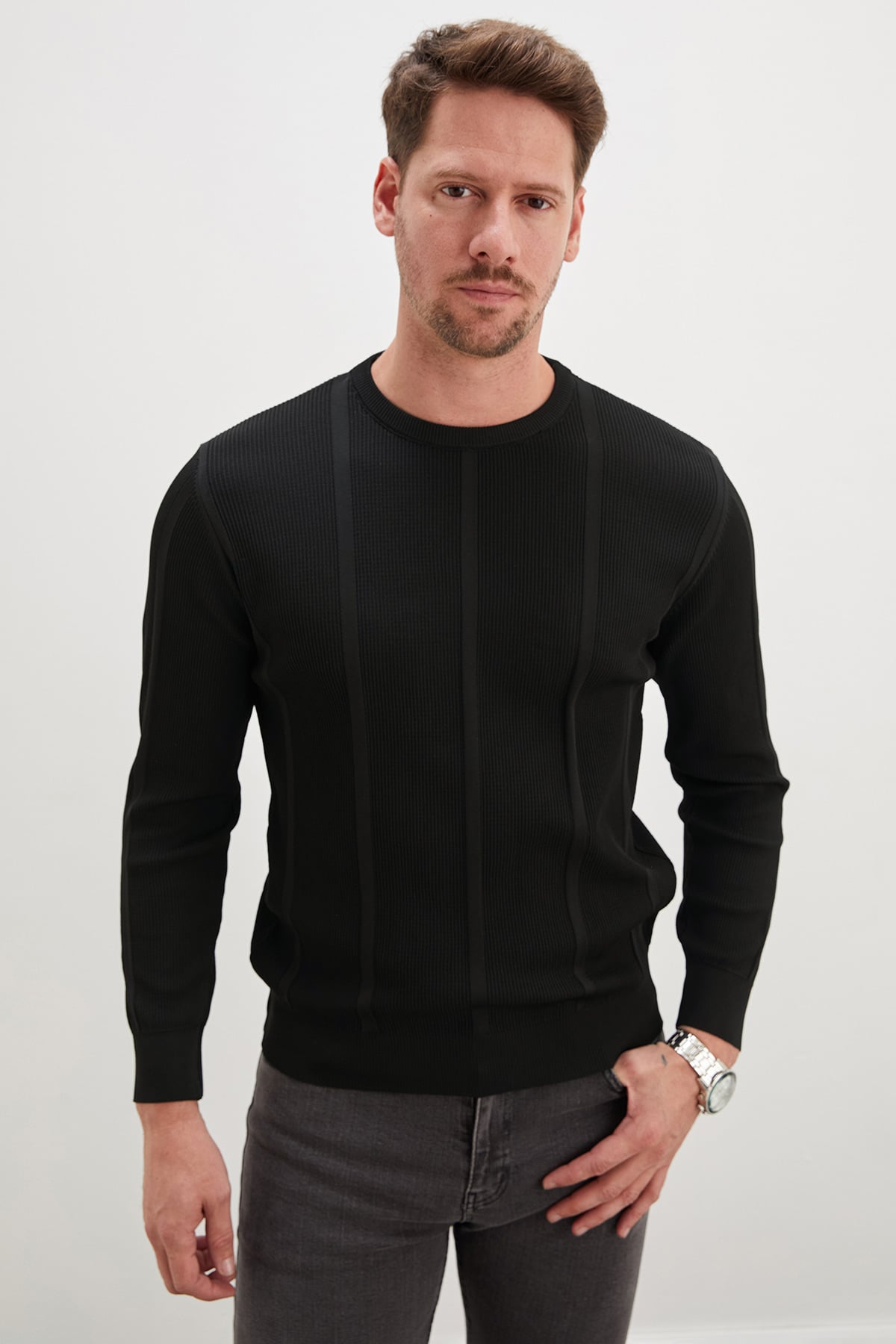 Fitilli Bisiklet Yaka Regular Fit Triko Kazak 5