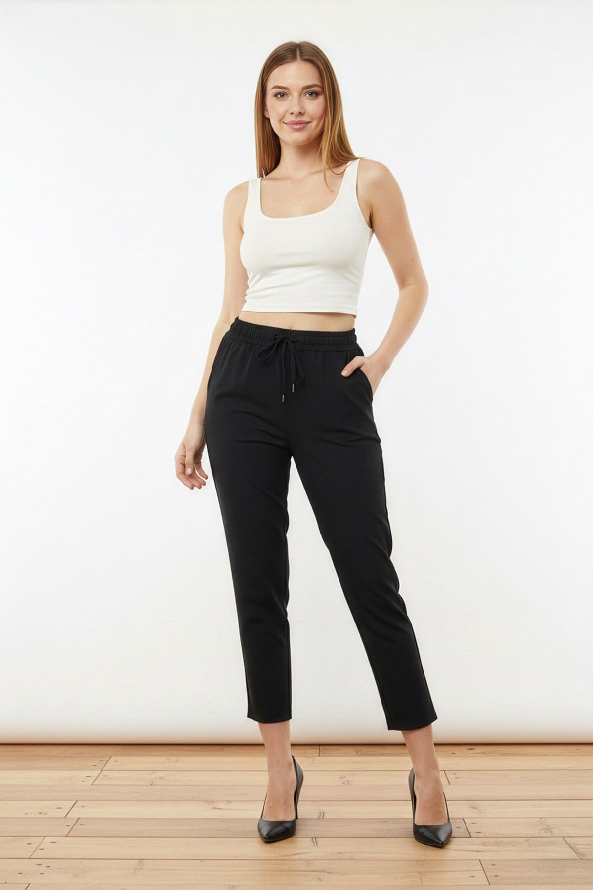 Basic Beli Lastikli Carrot Fit Kumaş Pantolon