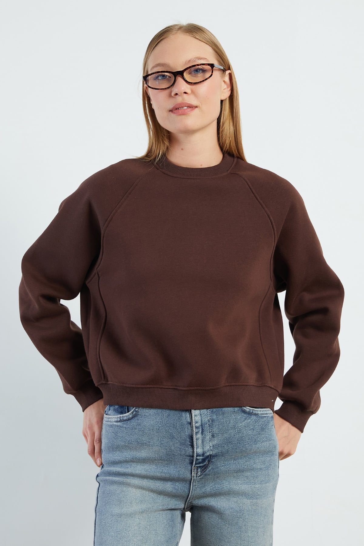 3 İplik Basic Bisiklet Yaka Oversize Sweatshirt 4