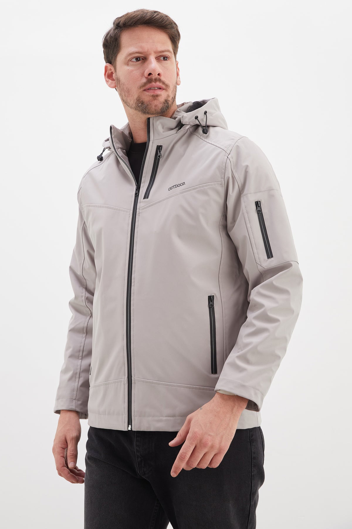 Fermuarlı Çıkarılabilir Kapüşonlu Softshell Mont 6