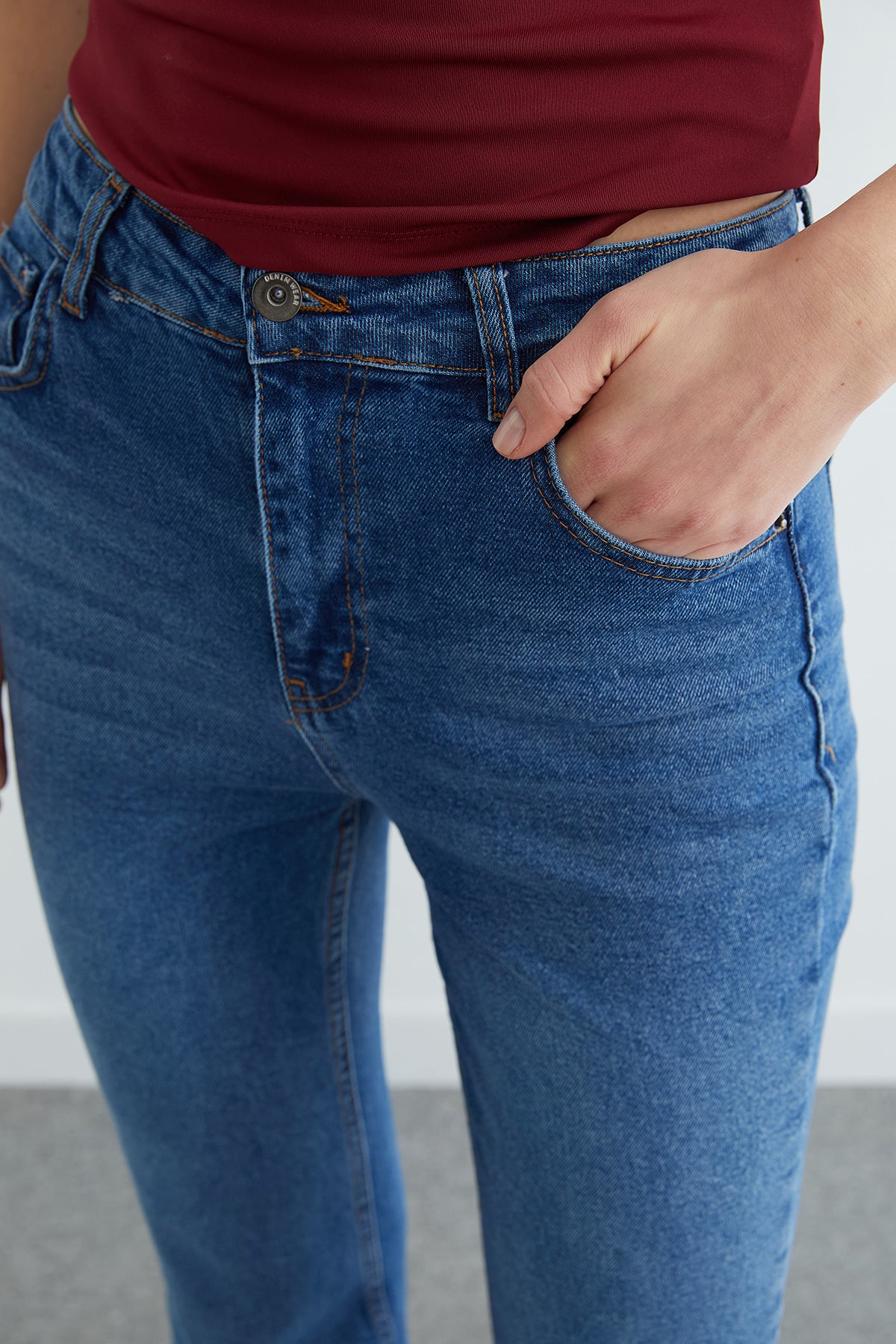 Yüksek Bel Fermuarlı Flare Jean 8