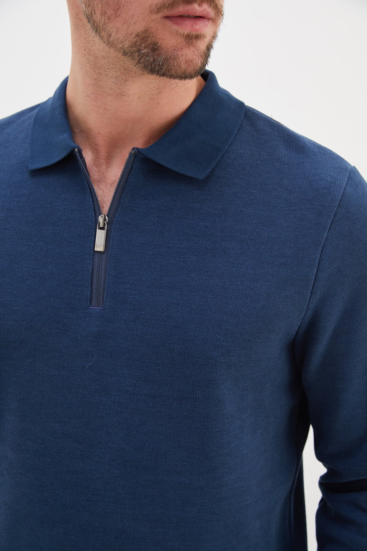 Fitilli Polo Yaka Yarım Fermuarlı Selanik Örme Sweatshirt 5