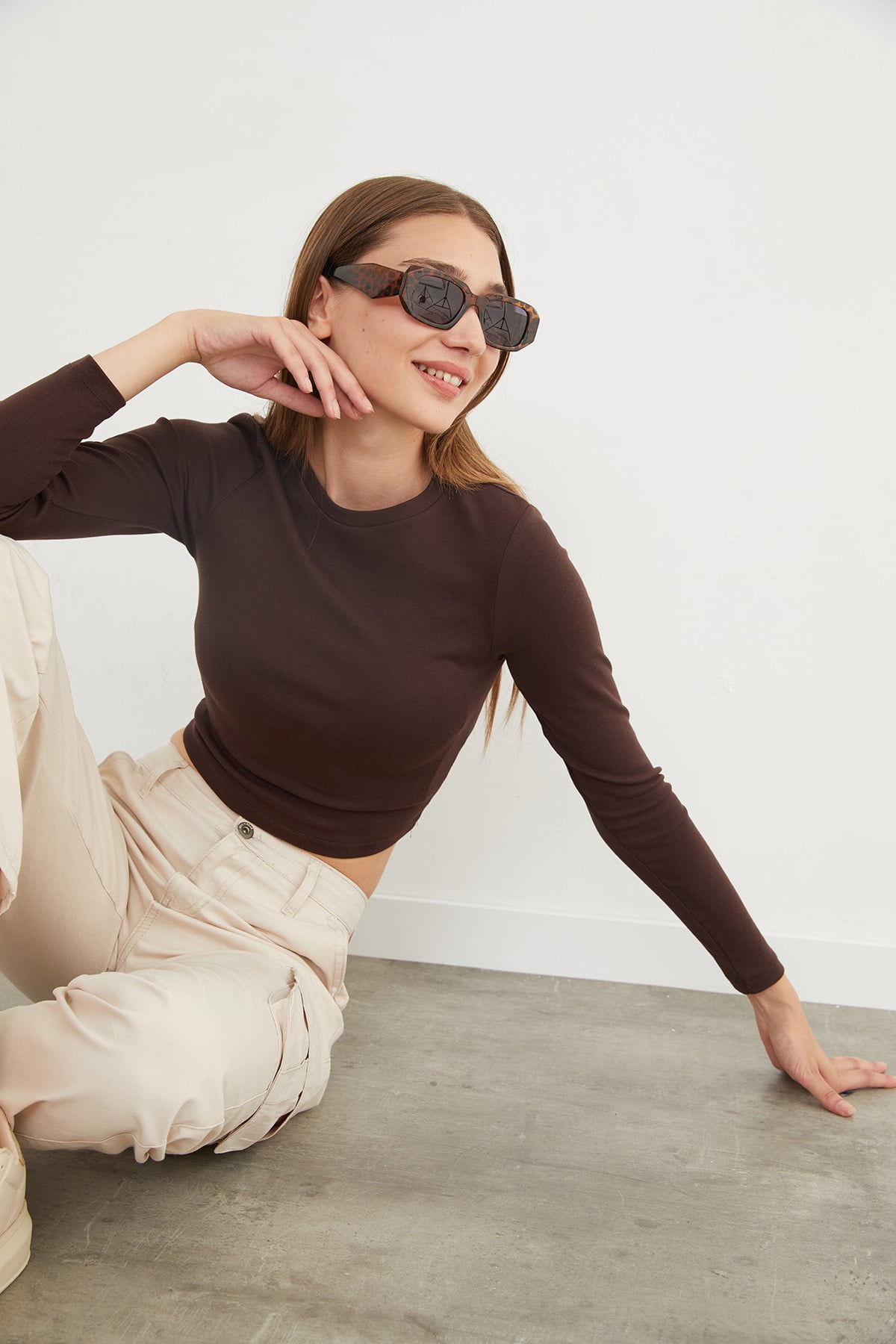 Basic Bisiklet Yaka Uzun Kollu Crop Body 8
