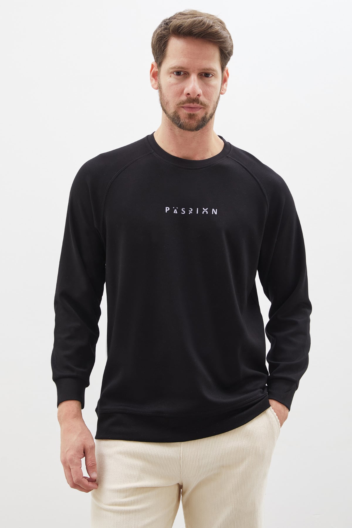 Baskılı Bisiklet Yaka Modal Sweatshirt
